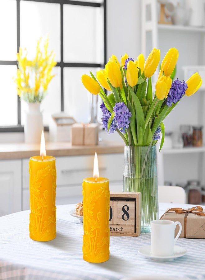 Conelist 2 Pcs Floral Beeswax Pillar Candles,4.6x2.1 Inch, Long Burning, Flower Candle 100 Percent Natural Beeswax Candles for Wedding Gift Relax Home Decor - Image 5